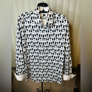 OSCAR PARIS Couture Designer Men's Tailor Fit Shirt Black Cocktails Size Large